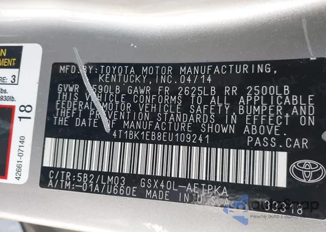 2014 Toyota Avalon Limited z USA, uszkodzony, nr VIN 4T1BK1EB8EU109241